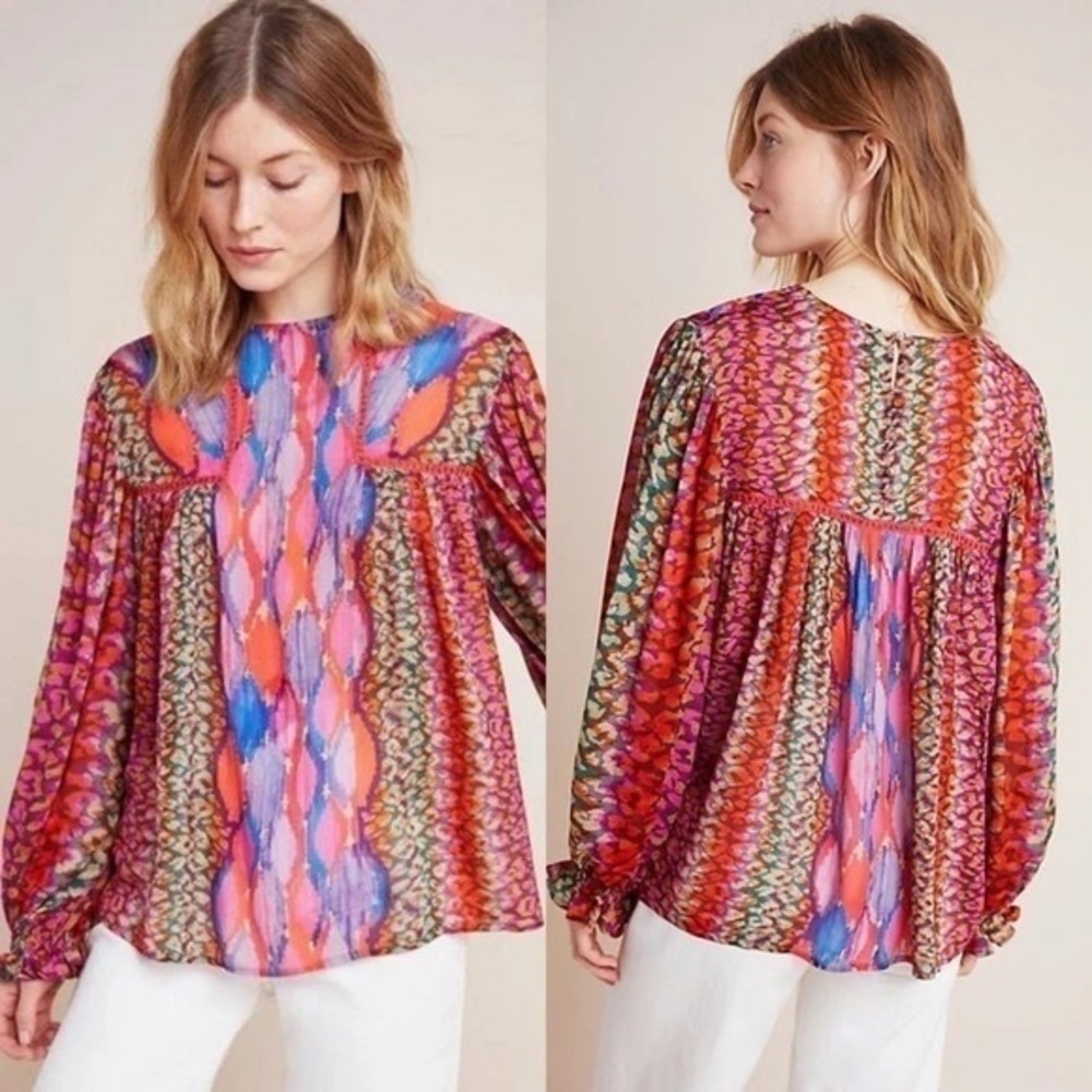 Bl-nk London Miranda Peasant blouse embroidered patchwork print colorful balloon